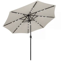 Outsunny 2.6 m Garden Parasol Umbrella with LED Solar Light, Parasol Cover, Outdoor Market Patio Umbrella, Light Grey(m-10)