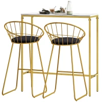 HOMCOM Ensemble table de bar avec tabourets table à manger debout avec 2 chaises pieds en acier 100 x 40 x 107 cm doré(m-11)