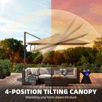 Outsunny 3 x 3 m Garden Cantilever Parasol with Light, Cover, Overhanging Umbrella w/ Wind Protection, 360° Rotation, Khaki(m-8)