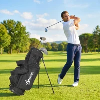 Outsunny Golf Stand Bag 6 Way Full-Length Dividers, Waterproof Golf Bag with 5 Pockets, Grey(m-2)
