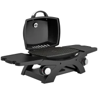 Outsunny 2 Burner Gas Grill with 2 Detachable Side Tables, 3.8 KW Steel Barbecue Grill with Cast Iron Grates, Lid, Thermometer(m-1)