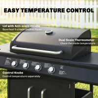 Outsunny 4+1 Burner Gas BBQ Grill with Storage Cabinet, 15.2 kW Gas Barbecue Trolley with Side Table, 4 Wheels, Warming Rack(m-5)