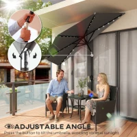 Outsunny 2.6 m Half Garden Parasol with Solar LED Lights, UPF50+ Semi Round Umbrella with 30° Tilt, Crank Handle, Dark Grey(m-8)