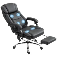 HOMCOM Fotel Biurowy Ergonomiczny z Funkcją Masażu, Podnóżkiem, Czarny Skórzany(m-11)