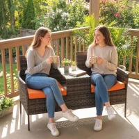 Outsunny Two-Seat Rattan Chair, with Middle Table - Orange(m-8)