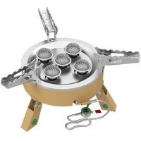 Outsunny 7000W Camping Stove with Piezo Ignition, High Power Gas Stove with 50kg Capacity and Carry Bag for Outdoor Hiking Khaki(m-1)