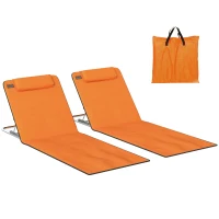 Outsunny Set of Two Metal Frame Beach Chairs, with Reclining Backs - Orange(m-10)