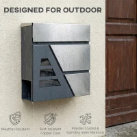 HOMCOM Skrzynka na listy do montażu na ścianie, odporna na warunki atmosferyczne, z uchwytem na gazety i 2 kluczami, ciemnoszara(m-4)