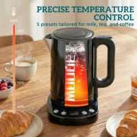 HOMCOM Electric Kettle, 1.7L, Fast Boil, 3kW Water Kettle with UK Strix Thermostat, Keep Warm Function, LCD Base, Black(m-6)