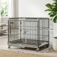 PawHut Gaiola Dobrável para Cão, Bandeja Removível, Rodas com Travas, Teto Abrível, Porta de Alimentação, 60,5x45,5x54,5cm, Preto(m-3)