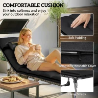 Outsunny Folding Sun Loungers Set of 2 with Canopy, Reclining Sunbed with Cushion, Side Pocket, Carrying Handle, Black(m-6)