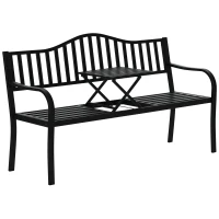 Outsunny Metal Outdoor Bench with Liftable Middle Table, Patio Loveseat, Garden Bench for Garden, Porch, Seats 2–3 People, Black(m-10)