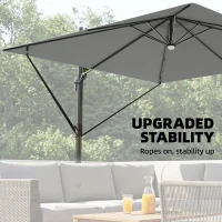 Outsunny 3 x 3 m Garden Cantilever Parasol with Light, Cover, Overhanging Umbrella w/ Wind Protection, 360° Rotation, Light Grey(m-6)