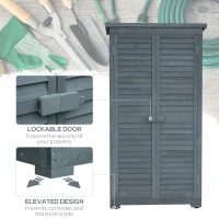 Outsunny Dulap de Exterior din Lemn cu 2 Uși Tip Jaluzea și Rafturi Interne, 87x46.5x160 cm, Gri(m-6)