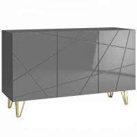 HOMCOM Modern Luxe High Gloss Sideboard, with Hairpin Legs, Grey(m-1)