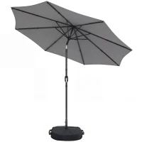 Outsunny 2.7 m Garden Parasol Umbrella with Cross Base and Sandbag, Retractable Ribs, Outdoor Table Market Umbrella, Light Grey(m-1)