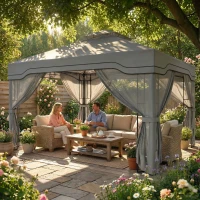 Outsunny 3 x 3.6 m Outdoor Garden Gazebo with Post Shelves, UPF50+ Patio Permanent Pavilion with Hook, Dark Grey(m-9)