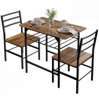 HOMCOM Ensemble table salle à manger avec 2 chaises, table de cuisine avec chaises pour 2 personnes, cadre en métal, marron(m-11)