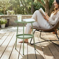 Outsunny Patio Side Table, 2-Tier Round Coffee End Table for Garden Balcony Living Room Bedroom, Light Green(m-9)