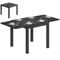 Outsunny Extending Garden Table for 4-6, Aluminium Outdoor Dining Table with Faux Wood Slatted Top, Black(m-10)