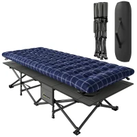 Outsunny Camping Cot with Soft Pad, 80cm Extra Wide Folding Cots with Side Pocket and Carry Bag, Blue(m-10)