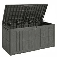 Outsunny 440L Garden Storage Box, Waterproof & UV Resistant Resin Deck Box with Lockable Lid, Pneumatic Gas Rods, Side Handles(m-1)