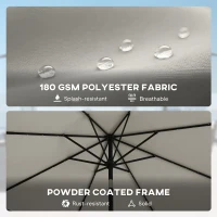 Outsunny 2.6 m Garden Parasol Umbrella with LED Solar Light, Parasol Cover, Outdoor Market Patio Umbrella, Light Grey(m-7)