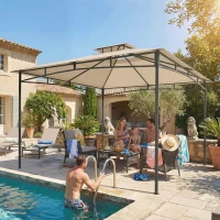 Outsunny 3 x 3 m Gazebo, Garden Gazebo with 2-Tier Roof, Metal Frame, Khaki(m-9)