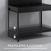 HOMCOM Banco de Trabalho Suporta 272 kg 110x60x150 cm com Painéis Perfurados Metálicos Tomadas Luzes LED Gavetas Preto(m-5)