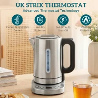 HOMCOM Electric Kettle, 1.7L, Fast Boil, 3kW Water Kettle with UK Strix Thermostat, Keep Warm Function, LCD Base, Silver Tone(m-5)