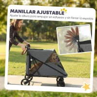 PawHut Carrito para Perros Plegable con un Botón hasta 30 kg con Suspensión en 4 Ruedas Giratorio y Freno de Pie Gris(m-8)