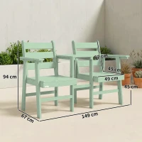 Outsunny Outdoor Garden Loveseat, Embossed Wooden Jack and Jill Garden Seat with Integrated Table, Green(m-3)