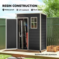 Outsunny 5' x 3' Garden Shed with Floor, Outdoor Storage Shed with Lockable Door, Window and Vent, Black(m-4)