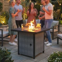 Outsunny Propane Gas Fire Pit Table for Garden, 11.7 KW Smokeless Firepit Outdoor Heater with Wind Guard, Glass Rocks, Lid, Black(m-9)