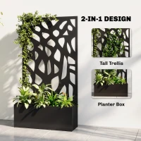 Outsunny Metal Raised Garden Bed with Trellis, Outdoor Planter Box with Privacy Screen, Elevated Garden Box for Climbing Plants(m-4)