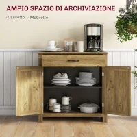 HOMCOM Credenza Cucina Country con Armadietto a 2 Ante e Cassetto, 80x39.7x80cm, Color Legno(m-4)