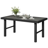 Outsunny Metal Garden Coffee Table, Outdoor Side Table with SPC Woodgrain Tabletop for Outside, 100 x 52 x 46cm, Dark Grey(m-11)