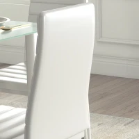HOMCOM Ensemble de table à manger avec 4 chaises plateau en verre trempé, pieds en acier, pour cuisine salon blanc(m-8)