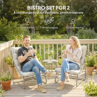 Outsunny 3 Piece Garden Bistro Set, Round Outdoor Bistro Table and Chairs Set for 2 with Texteline Seat and Cushions, Light Grey(m-4)