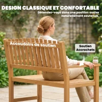 Outsunny Banc de Jardin Banquette de Terrasse 2 Places Charge Max. 320kg Accoudoirs 112 x 64 x 92 cm Bois d'Acacia Naturel(m-6)