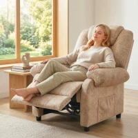 HOMCOM Poltrona Relax Reclinável com Apoio para os Pés Retrátil Encosto Alto Bolso Lateral Acolchoado Grosso 88x91x108 cm Bege(m-2)