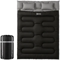 Outsunny Double Sleeping Bag with 2 Pillows, 220 x 160 cm Extra-Large Sleeping Bag for Adults, Black(m-11)