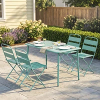 Outsunny Ensemble de Salle à Manger d'Extérieur 5 Pièces, Ensemble de Jardin pour 4 Personnes avec Plateau à Lattes et Chaises Pliantes, Vert Clair(m-10)