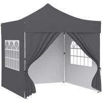 Outsunny 3 x 3 m Pop Up Gazebo with Sidewalls, UPF50+ Heavy Duty Garden Party Tent Marquee with Wheeled Carry Bag, Dark Grey(m-1)