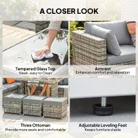 Outsunny 10 Piece Rattan Garden Furniture Set, 2 Corner Sofas with 4 Chairs, 4 Stools and Coffee Table, Outdoor Patio Furniture(m-7)