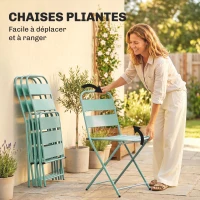 Outsunny Ensemble de Salle à Manger d'Extérieur 5 Pièces, Ensemble de Jardin pour 4 Personnes avec Plateau à Lattes et Chaises Pliantes, Vert Clair(m-5)