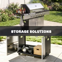 Outsunny 6 Burner Liquid Propane Gas BBQ Grill, Outdoor Portable Gas Barbecue Grill with Warming Rack, Side Tables, Cabinet(m-6)