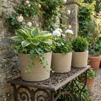 Outsunny Seagrass Planters Set of 3 Plant Pots for Indoor Outdoor Patio Balcony Natural(m-8)