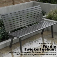 Outsunny Gartenbank 3-Sitzer wetterfest Metall Outdoor Sitzbank mit breitem Sitz Lamellendesign, bis 240 kg 154 x 68 x 88 cm(m-5)
