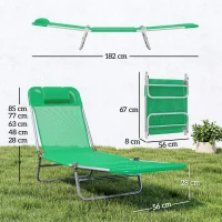 Outsunny Steel Frame Sun Lounger, with Reclining Back - Dark Green(m-3)